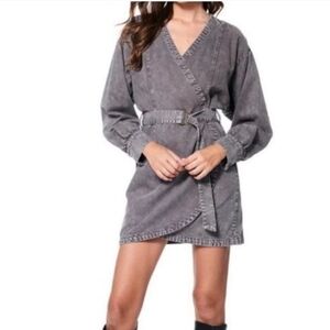 Young Fabulous & Broke YFB Denim Ash Gray Zeplin Long Sleeve Mini Dress …